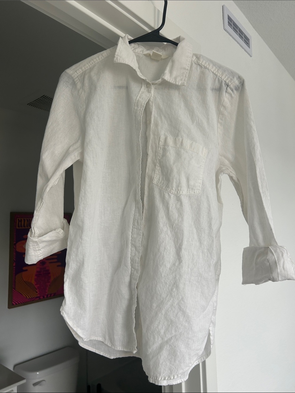 H&M Off-White Linen-Blend Button Down Shirt